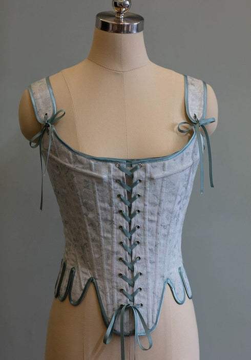 Baby Blue Jacquard Medieval Corset with Satin Bows Plus Size
